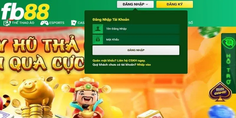 Cung cấp thông tin đăng nhập FB88 vào biểu mẫu theo yêu cầu