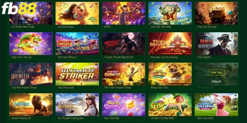 Đa dạng trò chơi tại sảnh PG Slot